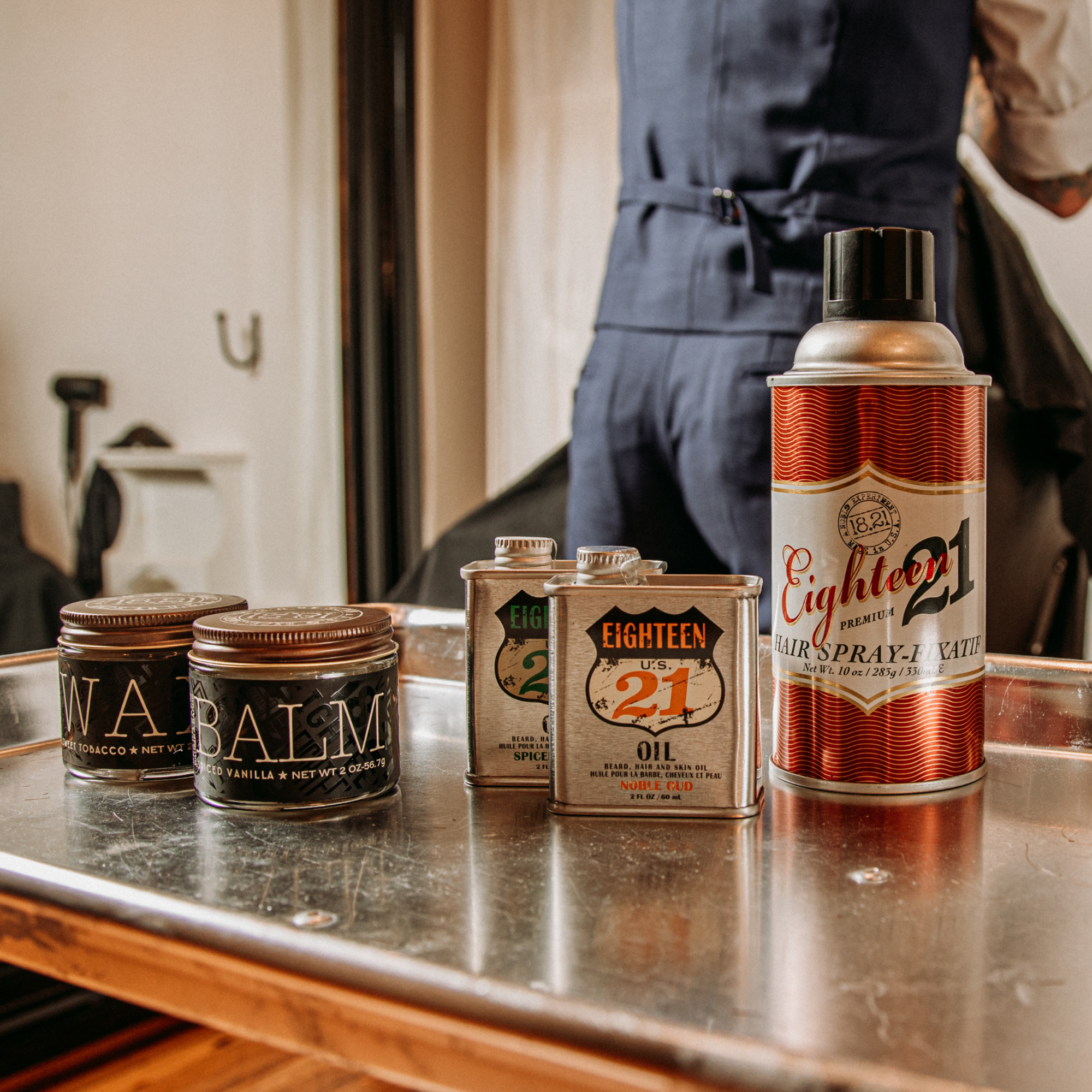 18.21 Man Made Collection of Hair Styling products. Wax, beard balm, Oils and Hair Spray