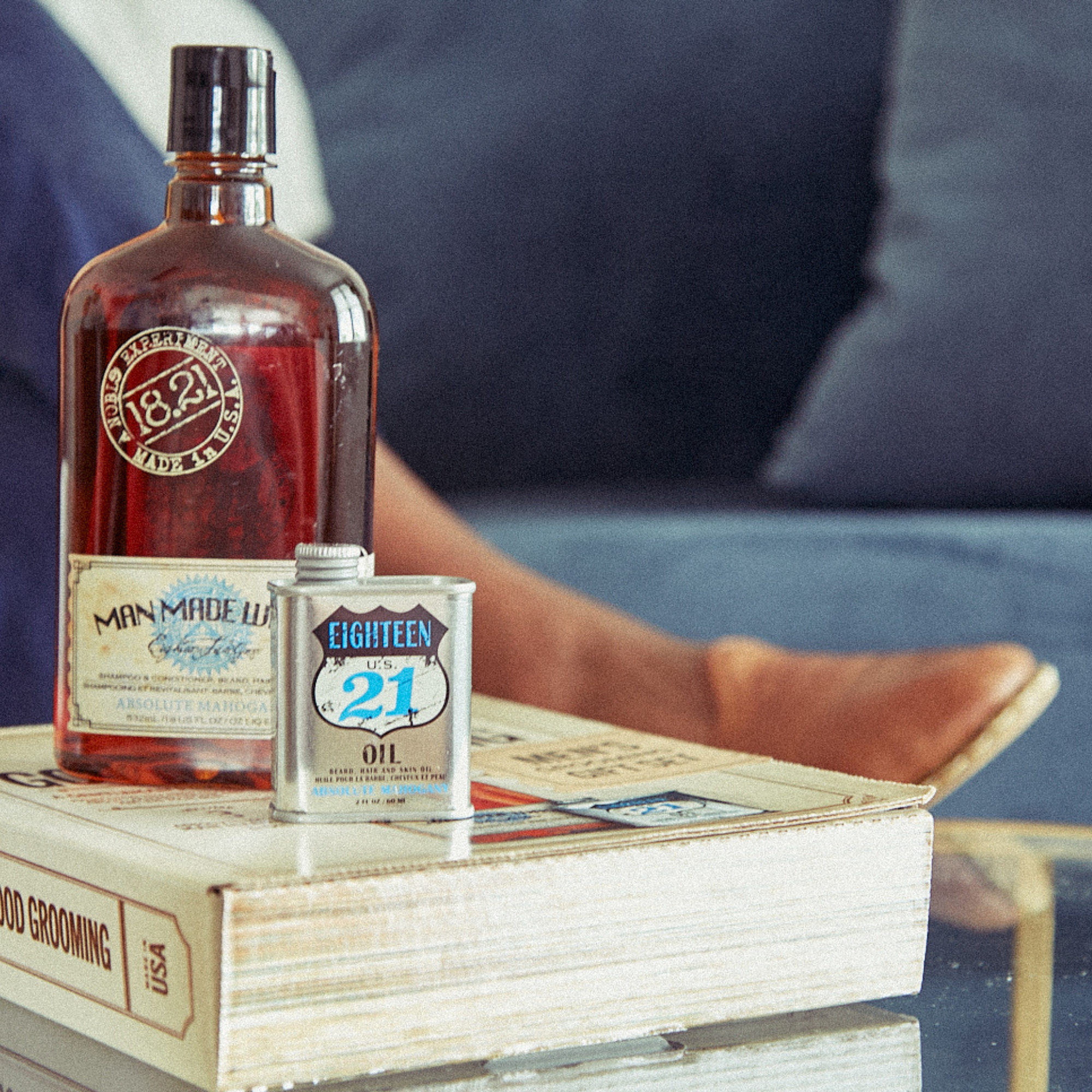 18.21 Man Made Book of Good Grooming Volume 3. Man Made Wash bottle 18oz / Hair, Skin Beard Oil in Absolute Mahogany scent.