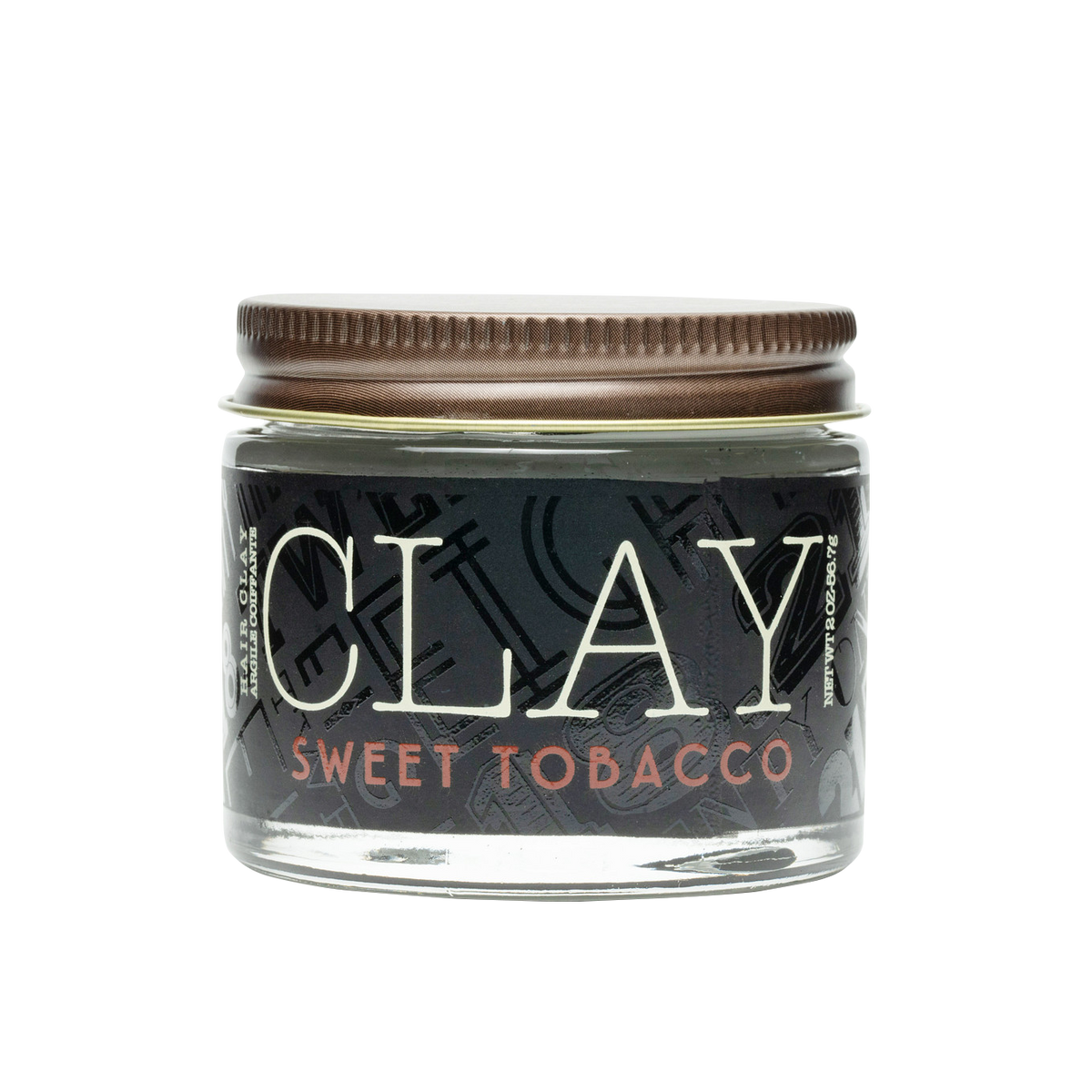 Jar of 'Sweet Tobacco' clay on a white background