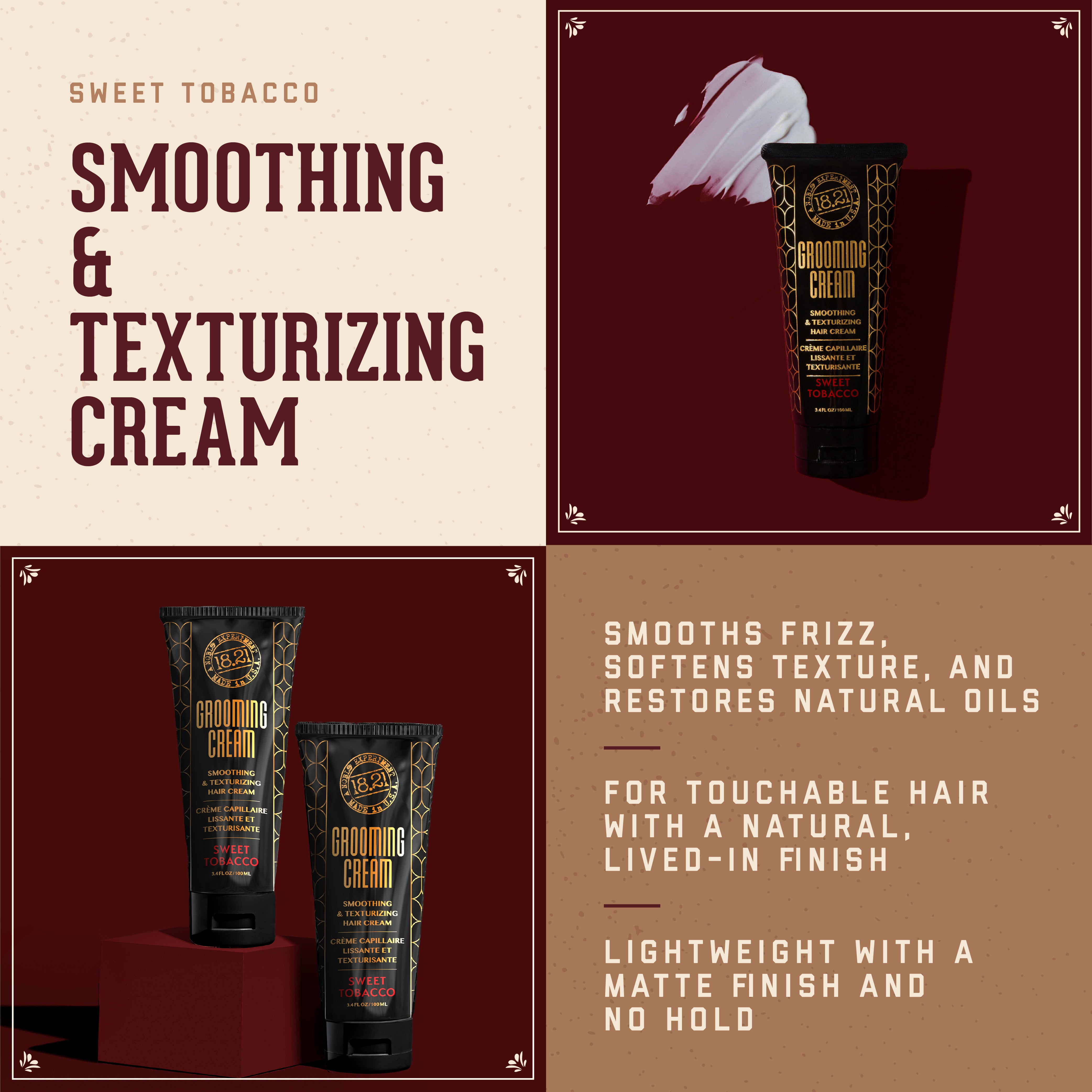 Graphic for Grooming Cream smoothing and texturizing cream with product images and descriptive benefits copy