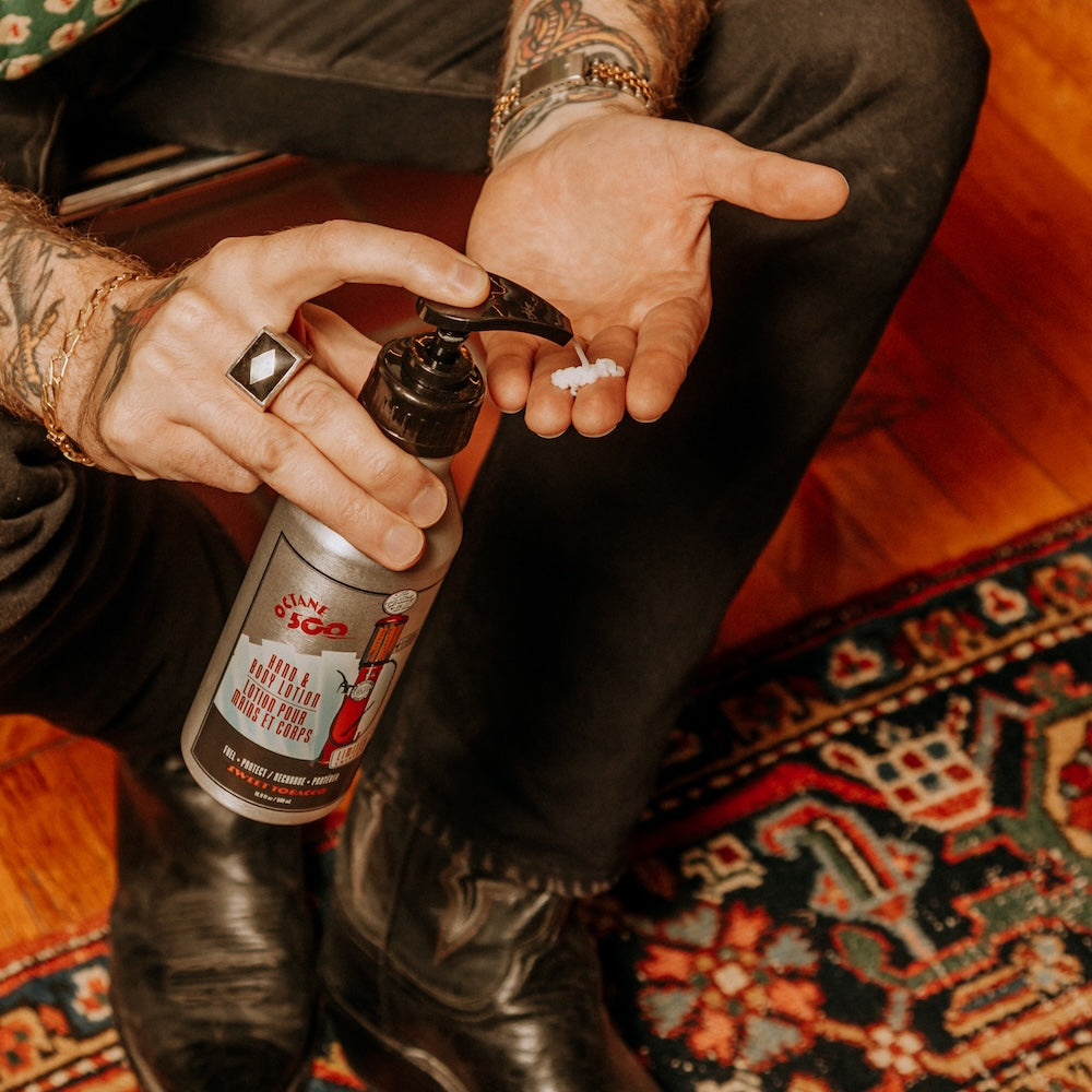 Guy dispensing Octane 500 Lotion into his hand