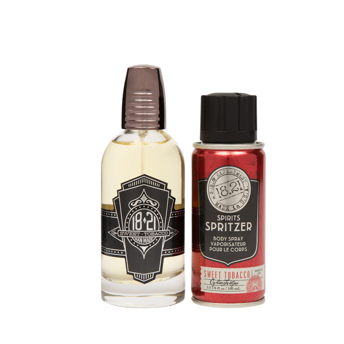 1821 Sweet Tobacco body spray and cologne on a white background