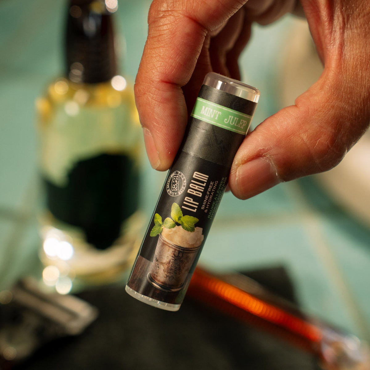 mint julep lip balm in hand