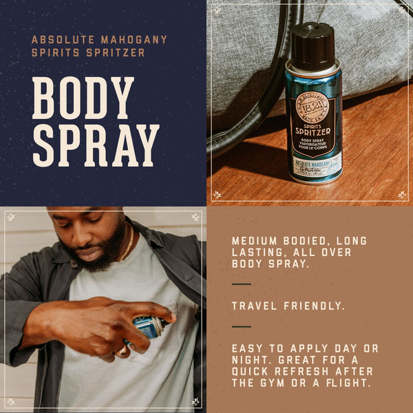 18.21 Man Made Absolute Mahogany Spirits Spritzer Product Benefits:  1. Medium Bodied, long lasting all over body spray.  2. Travel Friendly.  3. Easy to apply day or night, great for a quick refresh after the gym or flight