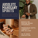 Absolute Mahogany Spirits Cologne Product Benefits. Masculine, parfum-grade fragrance. Pronounced depth, longetivity and sillage. 10-12 hour projection.