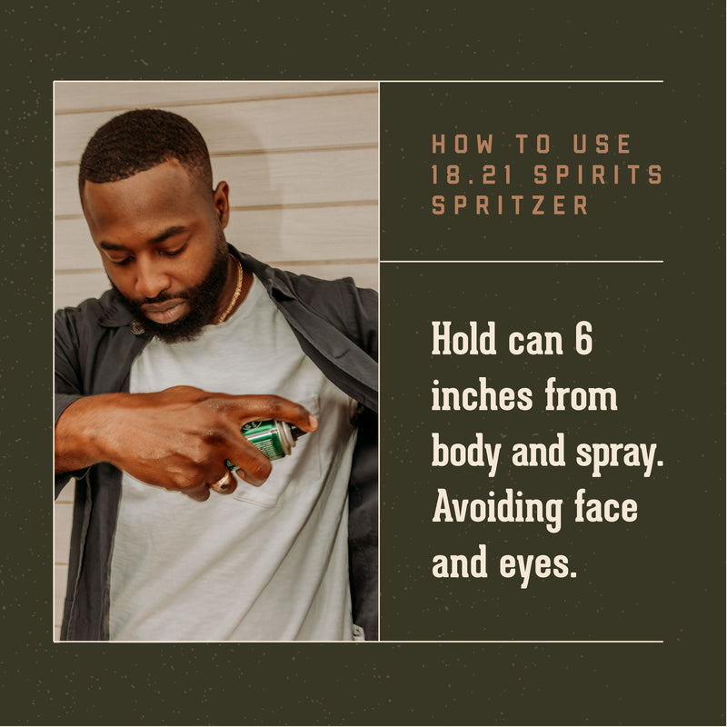 18.21 Man Made Spirits Spritzers How to Use: Hold can 6 inches from body, and spray. Avoid Face and Eyes.