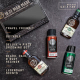 18.21 Man Made Travel Grooming Giftset Benefits: Travel Friendly, giftable, deluxy 4 piece set, beard, hair and body regimen, legendary scents.