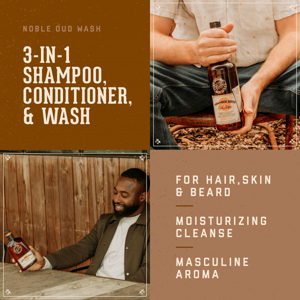 18.21 Man Made Wash Noble Oud Product Benefits. Multi-purpose 3-in-1 Wash for Hair, Skin and Beard. Moisturizing cleanse. Masculine Aroma.