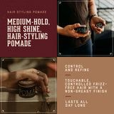 18.21 Man Made Hair Styling Pomade Medium-Hold, High Shine hair styling pomade.  Control and refine. Touchable, controlled frizz-free hair with a non-greasy finish. Lasts all day long