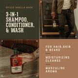 18.21 Man Made Spiced Vanilla Wash benefits: 3-in-1 Shampoo, conditioner and wash for hair, skin and beard. Moisturizing cleanse, masculine aroma