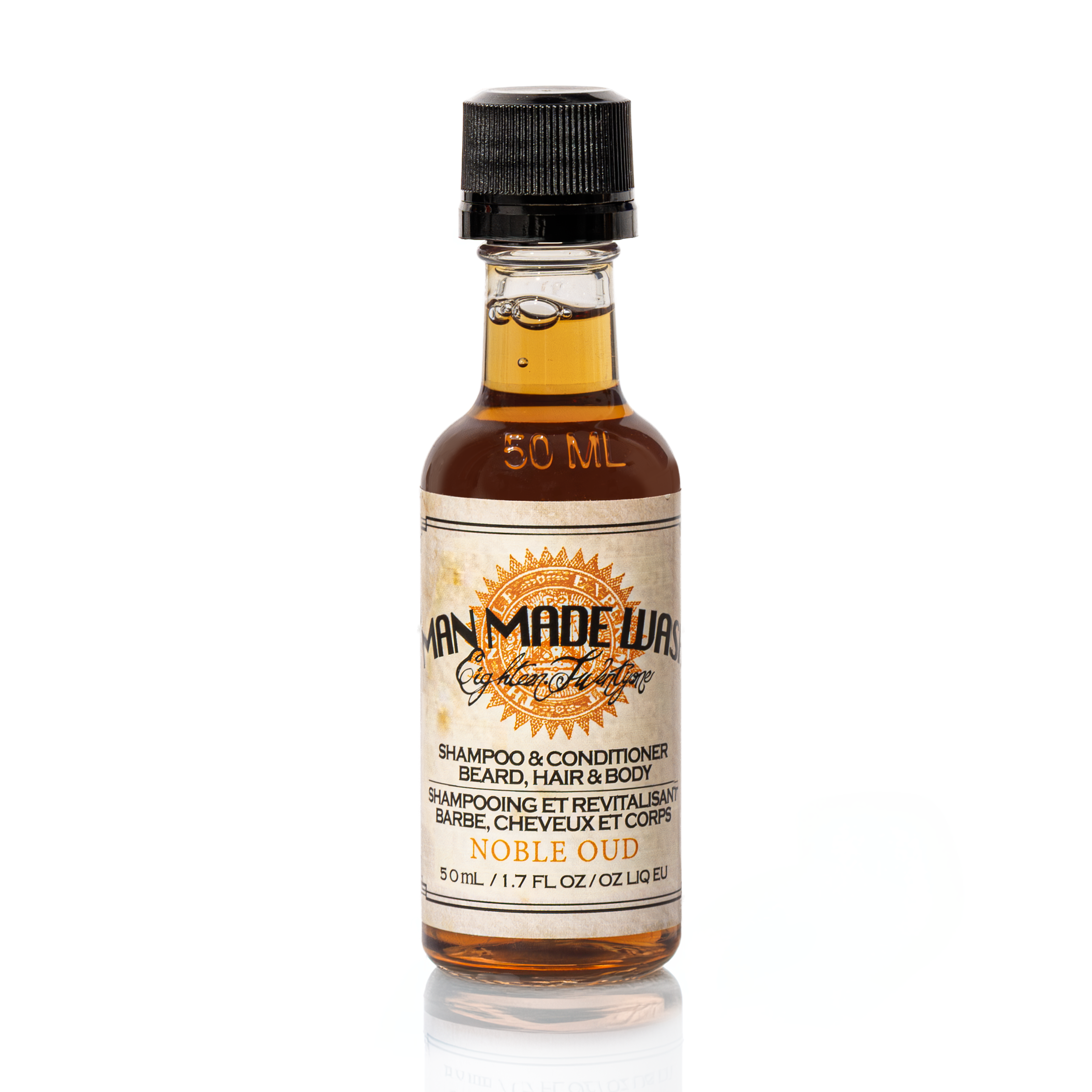 1.7 ounce Bottle of Man Made Wash Noble Oud on a white background