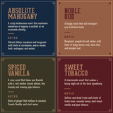 Four descriptions for different scents on a dark background