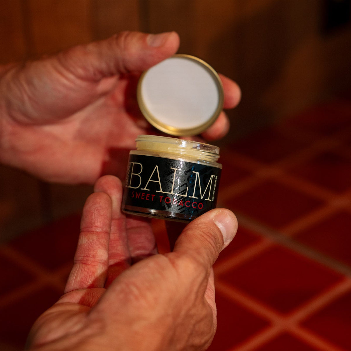 Sweet Tobacco Beard Balm in glass jar with round tin