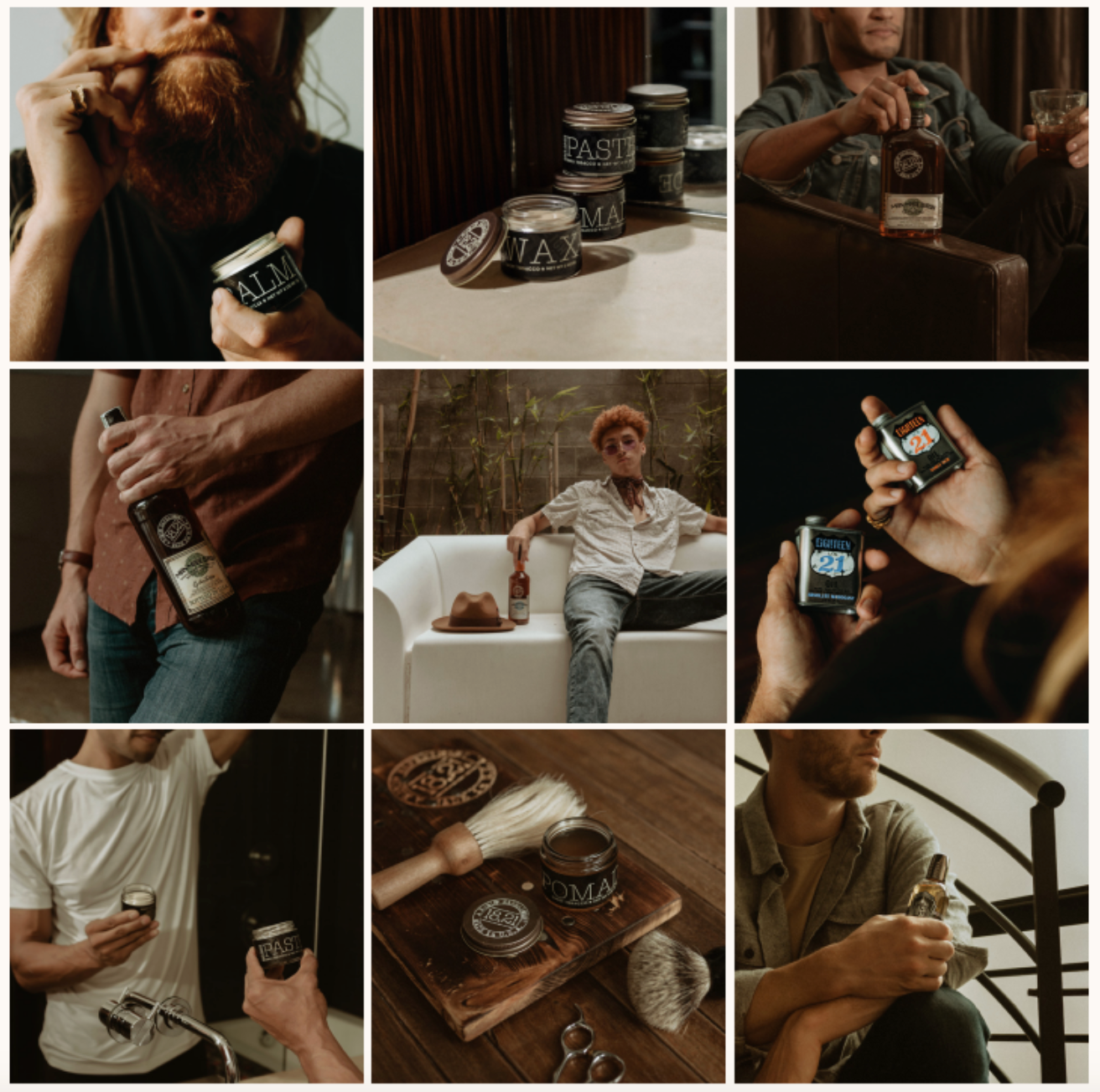 Collage of lifestyle pictures of men holding 18.21 Man Made products