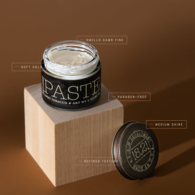 18.21 Man Made Hair Styling Paste,  soft hold, smells fine, paraben free, medium shine and refines texture.